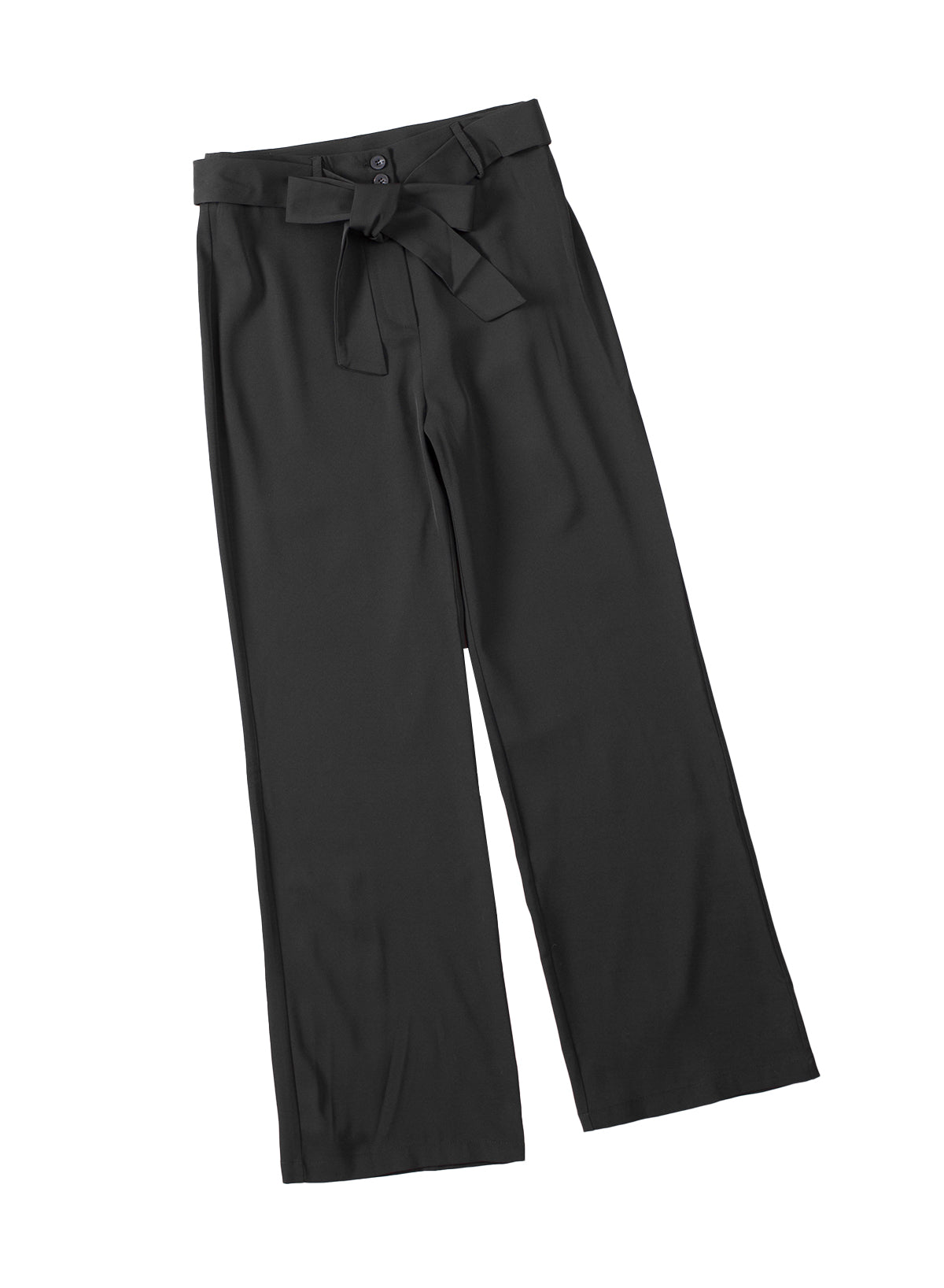 Black Casual Belted Wide Leg High Waisted Pants