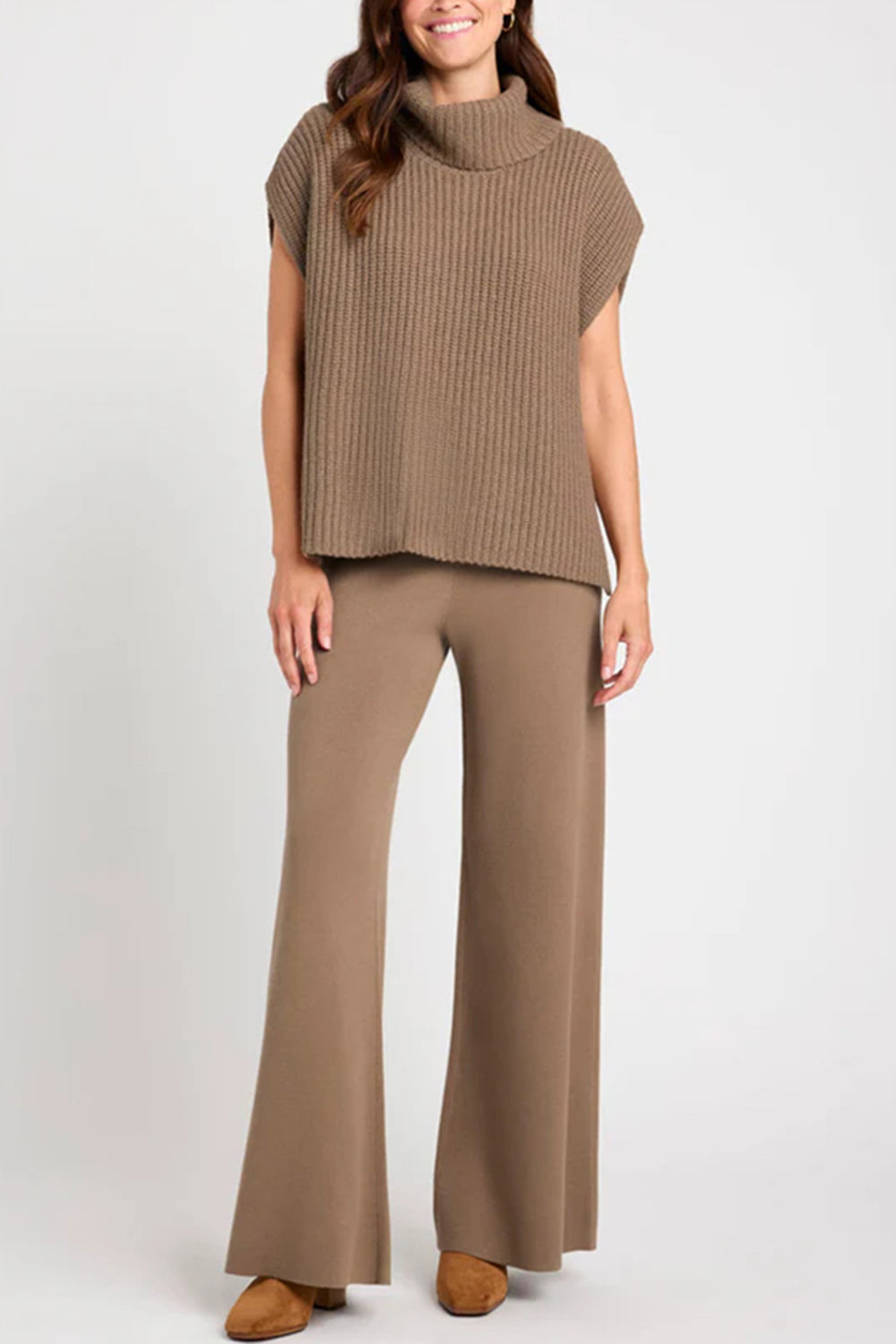 Slit Turtleneck Cap Sleeve Sweater