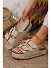 Beige Suede Buckle Decor Corky Platform Slides Shoes