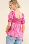 And The Why Satin Leopard V Wired Puff Sleeves Blouse