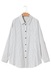 White Stripe Rolled Tab Sleeve Buttoned Plus Size Shirt