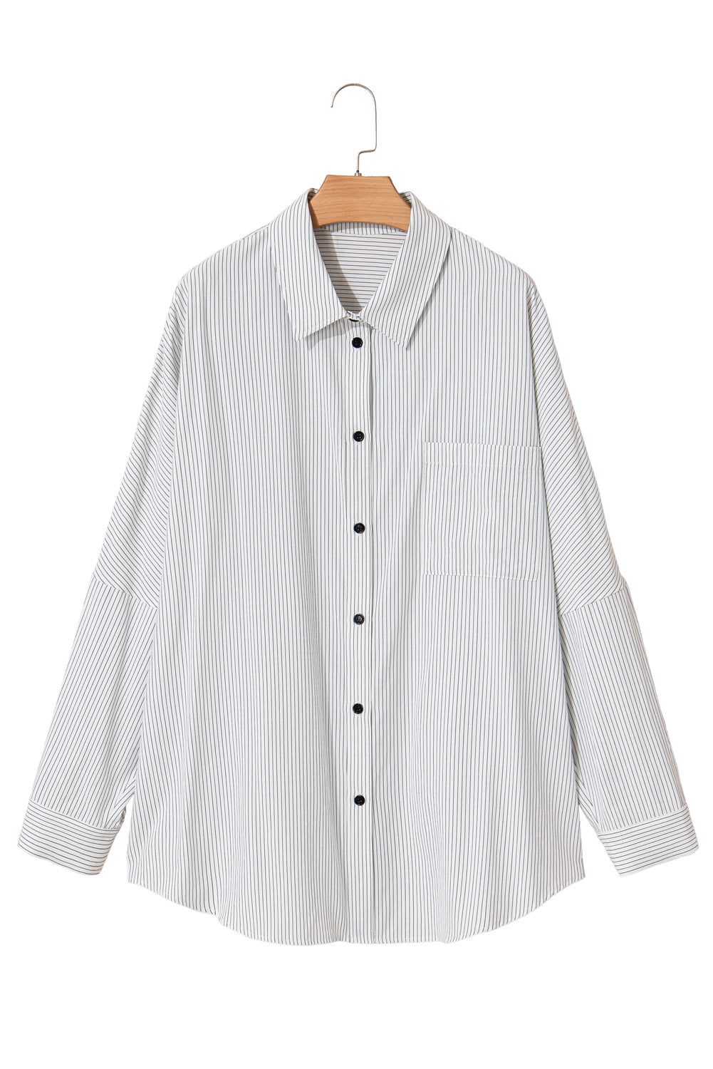 White Stripe Rolled Tab Sleeve Buttoned Plus Size Shirt