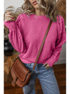  Eyelet Round Neck Long Sleeve Sweatshirt.