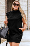 Black Studded Cap Sleeve Plus Size T Shirt Dress