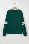 Evergreen Preppy Striped Sleeve Loose Sweatshirt