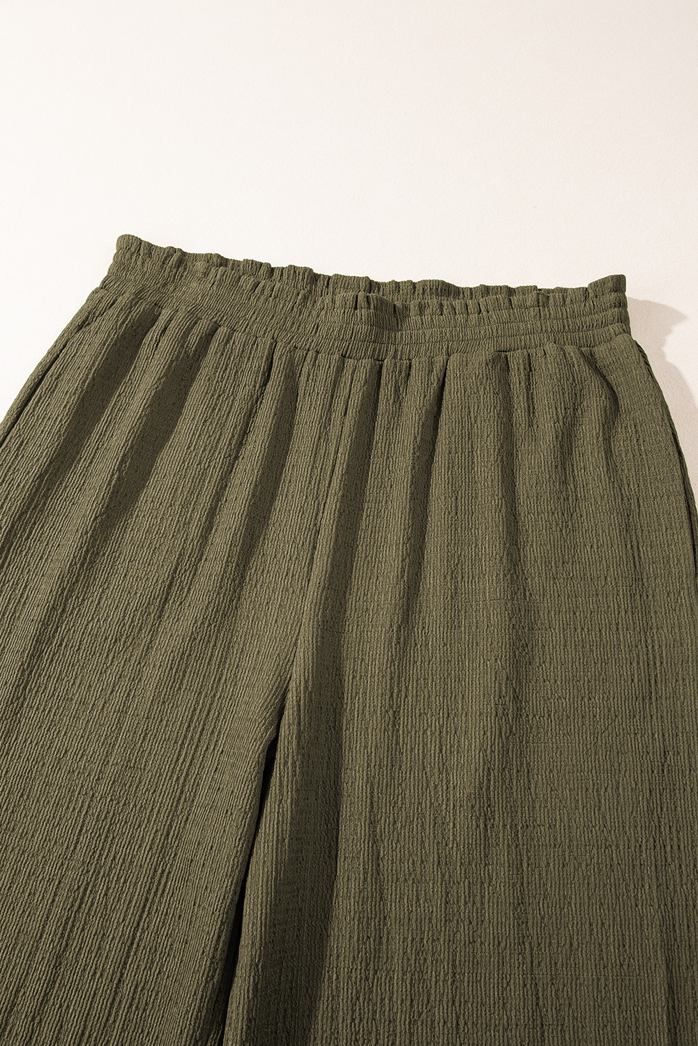 Jungle Green Plus Size Textured Shirred High Waist Pants