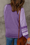 Brown Contrast Print Striped Raglan Long Sleeve Loose Top