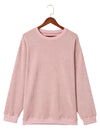 Pink Solid Ribbed Round Neck Pullover Sweatshirt