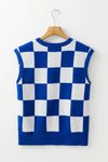 Dark Blue Checkered Knit Top