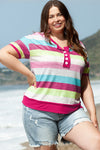 Rose Stripe Colorblock Plus Size Knit Henley Top