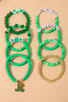 Green St Patricks Shamrock Letter Beaded Multi Layer Bracelet Set