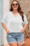 Black Twist Corded V-Neck Plain Plus T-Shirt