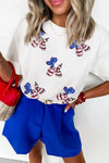 White Patriotic Sequin Balloon Puppy Graphic Crewneck Tee