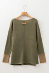 Vineyard Green Waffle Textured Patchwork Tunic Henley Top