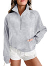 Parchment Quarter Zip Stand Neck Kangaroo Pocket Sweatshirt