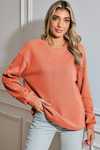 Myosotis Pearl Sleeves Ribbed Pullover Sweatshirt