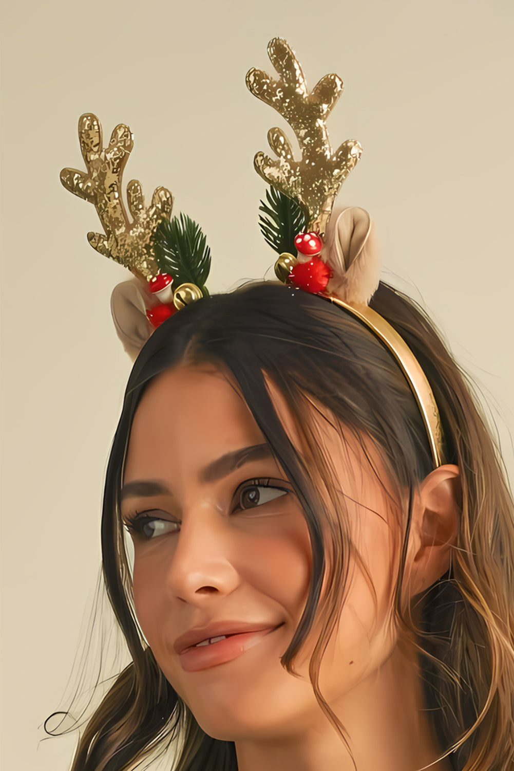 Gold Shiny Christmas Reindeer Horn Headband