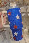 Dark Blue Star Rhinestone Handle Large Vacuum Cup 40oz