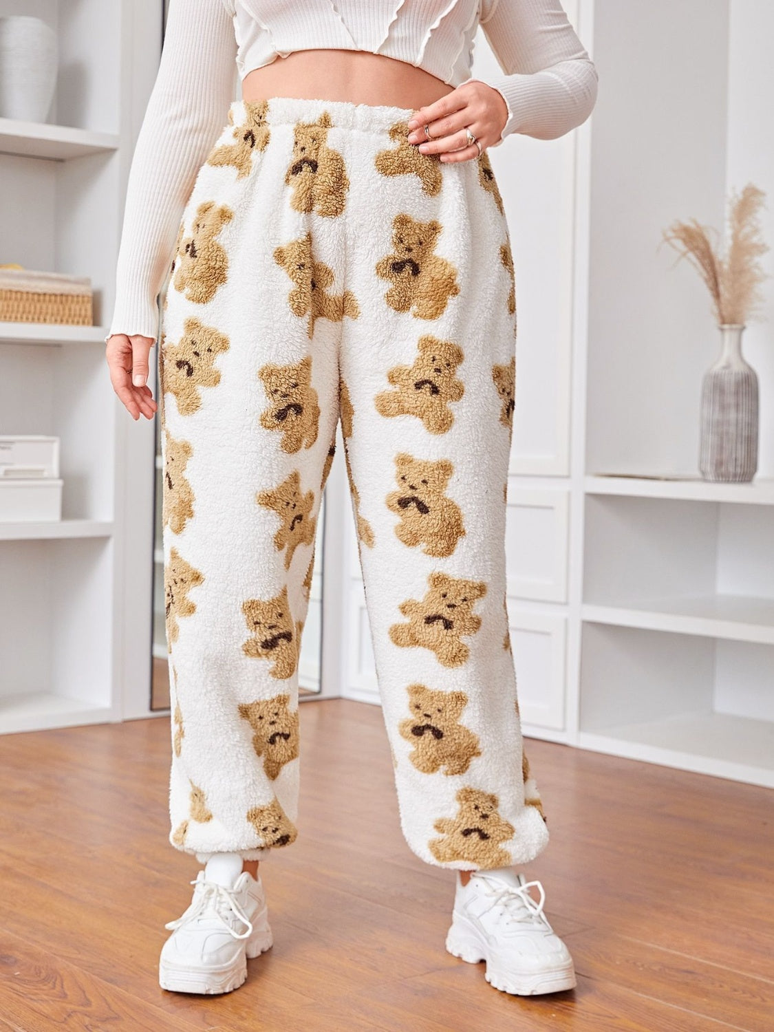 Fuzzy Bear Elastic Waist Pants