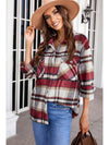 Brown Plaid Button Up Long Sleeve Flannel Shacket