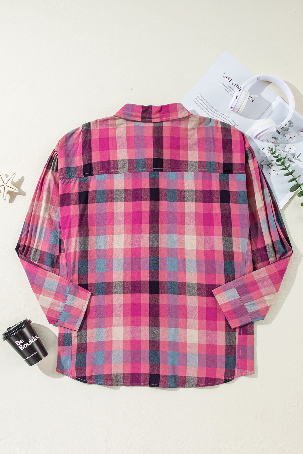 Rose Checkered Print Button-up Plus Size Shirt