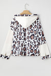 Apricot Leopard Mixed Texture Patchwork Zip Up Drop Shoulder Hoodie