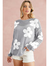 Light Pink Flower Drop Shoulder Hollow Knit Top