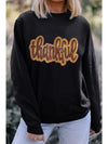 Black thankful Print Sequin Graphic Sweatshirt