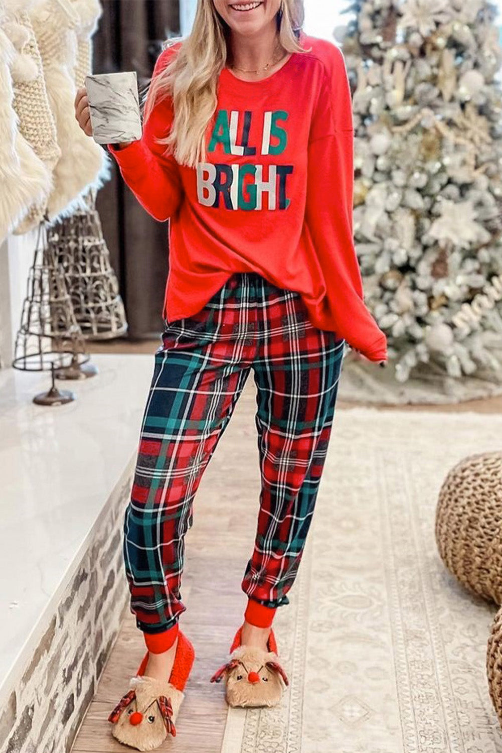 Multicolor ALL IS BRIGHT Christmas Plaid Pajama Set