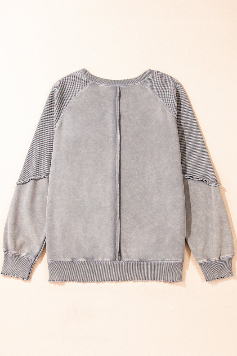 Orchid Petal Waffle Patchwork Raglan Sleeve Exposed Seam Sweatshirt