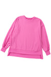 Bonbon Solid O Neck High Low Hem Pullover Sweatshirt