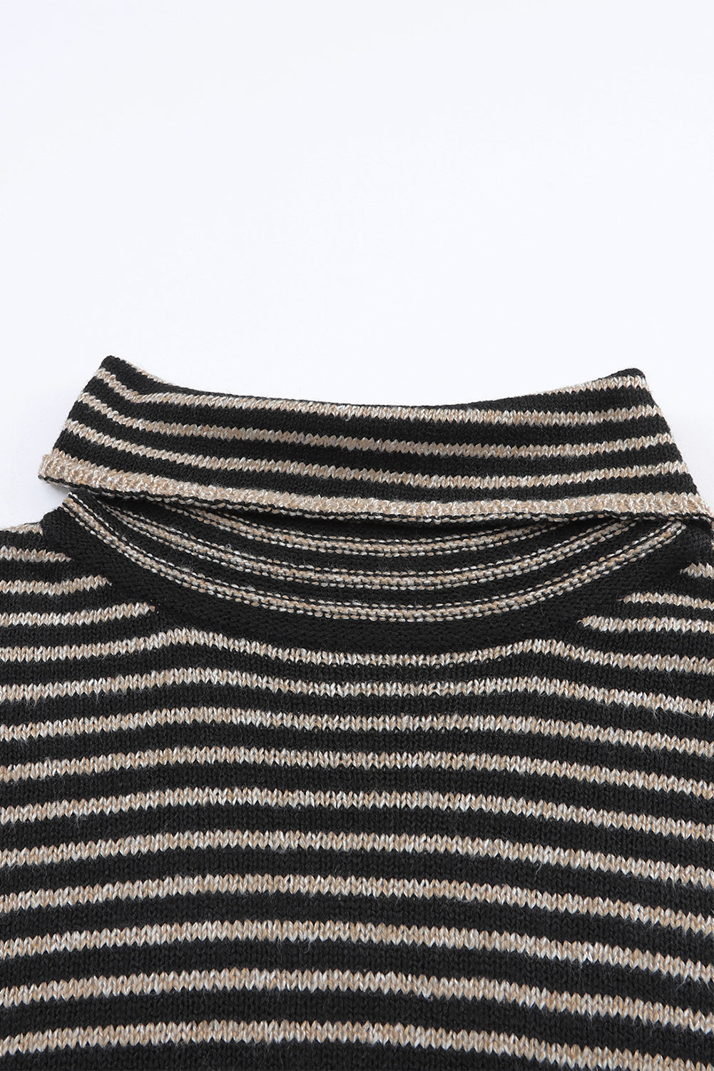 Brown Striped Turtleneck Oversized Sweater