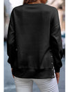 Black Snap Button Side Slits Solid Color Sweatshirt