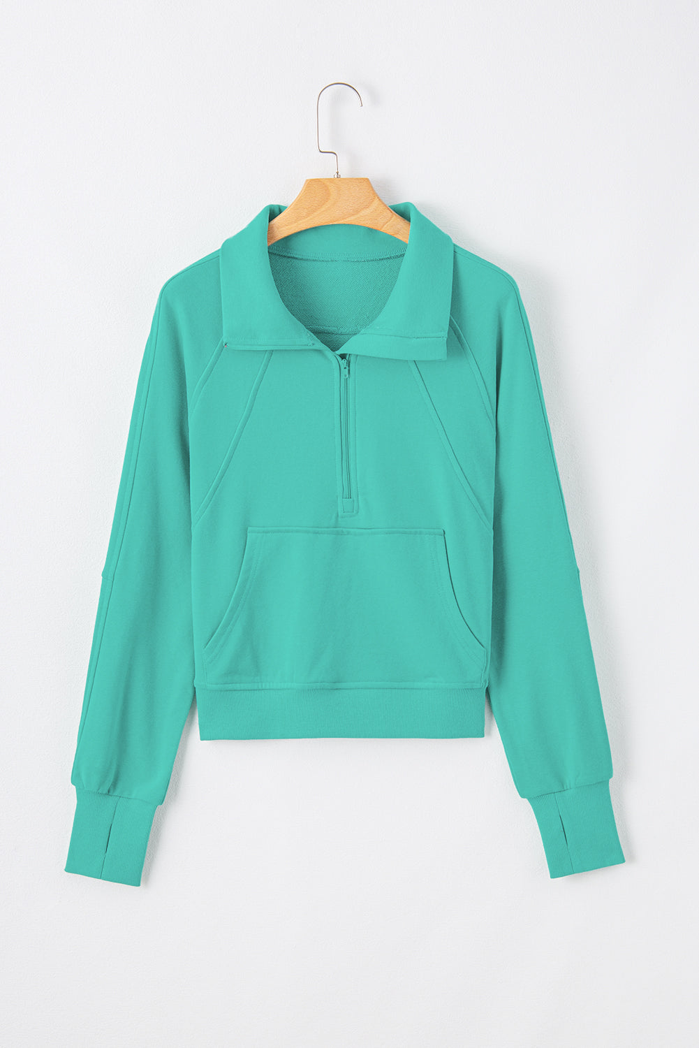 Parchment Quarter Zip Stand Neck Kangaroo Pocket Sweatshirt