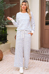 Sail Blue Striped Long Sleeve Pullover and Wide Leg Pants Set
