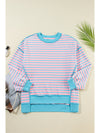 Pink Stripe Contrast Trim High Low Tunic Sweatshirt