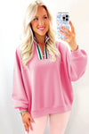 Sachet Pink Pop of Color Collared Patchwork Pullover Sweatshirt