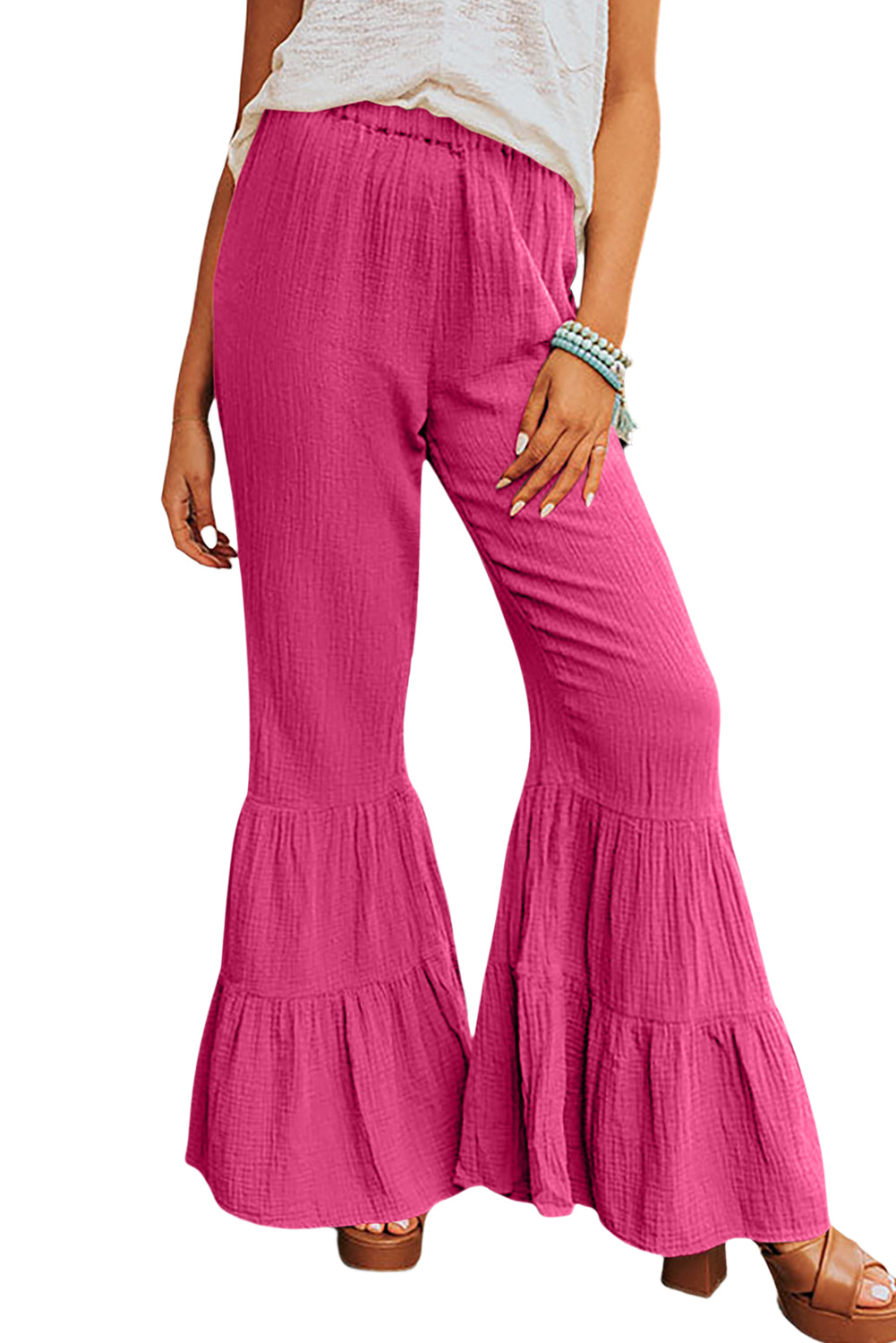 Rose Ruffle High Waist Flared Pants