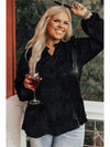 Black Plus Size Leopard Print Frill Notch V Neck Blouse