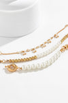 Gold 3pcs Pearl Pleated Alloy Beaded Bracelet Set