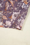 Blue Boho Floral Print 3/4 Sleeve Babydoll Blouse