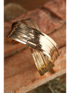 Gold Textured Crossover Metal Cuff Wide Bracelet