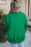 Bright Green Exposed Seam Notched Neck Plus Size Sweatshirt