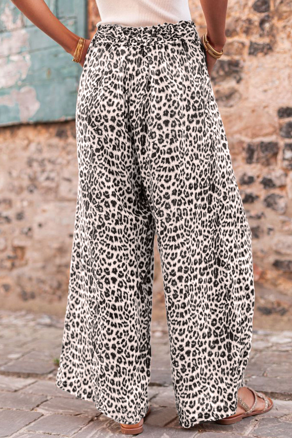 Desert Palm Boho Leopard Print Wide Leg Pants