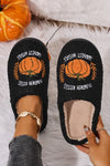 Black Pumpkin Harvest Pattern Cozy Fuzzy House Slippers