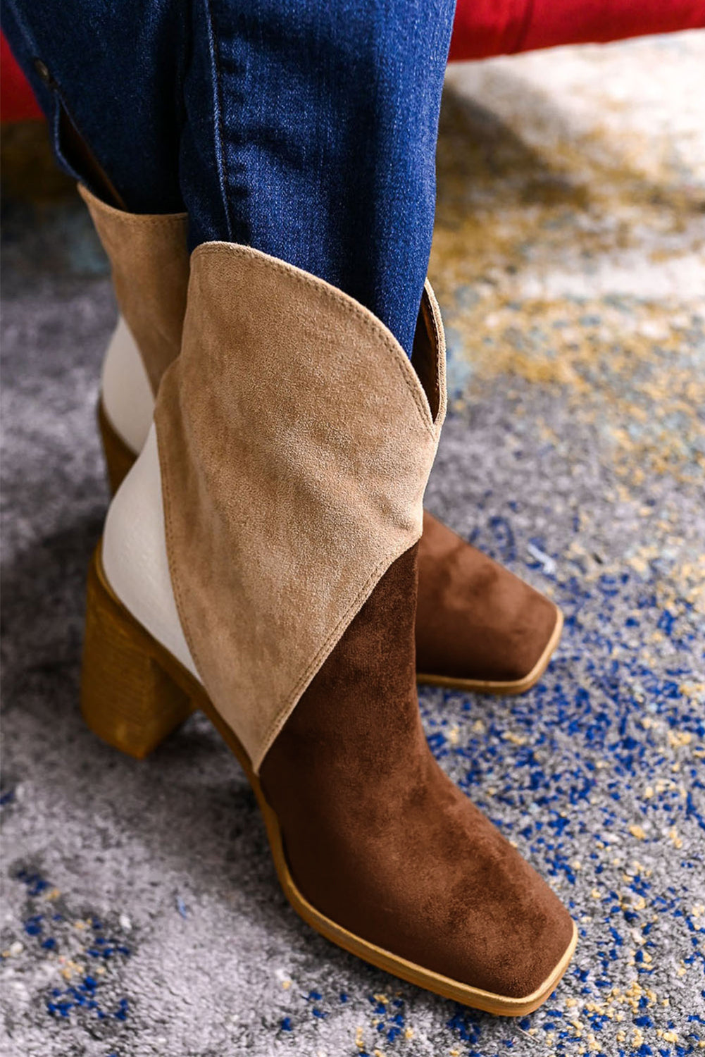 Carbon Grey Colorblock Suede Heeled Ankle Booties