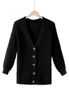 Black Solid Color Buttoned Down Casual Knitted Cardigan - Cocoa Yacht Club