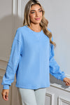 Myosotis Pearl Sleeves Ribbed Pullover Sweatshirt