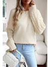 Beige Twist Sleeve Patchwork Plain Sweater