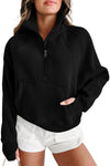 Flamingo Zip Up Stand Collar Ribbed Thumbhole Sleeve Sweatshirt